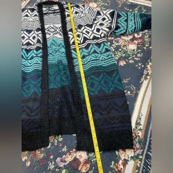 Lane Bryant Knit Open front Sweater Cardigan Blue black Aztec Boho Plus 22/ 24 - Picture 5 of 10